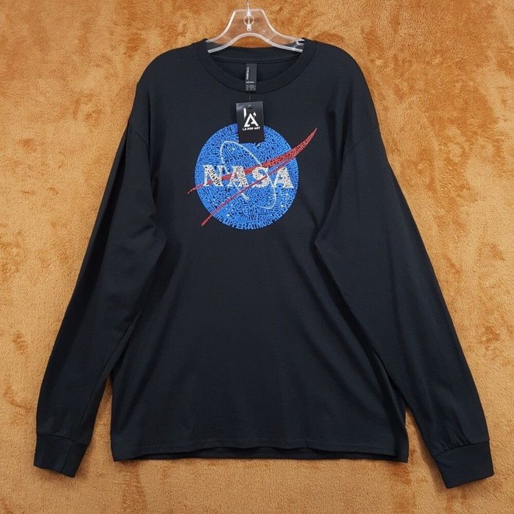 LA POP ART Shirt Mens XL Black Pullover Crew NASA Graphic Long Sleeve Cotton